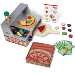 Melissa & Doug Gray Wooden Pizza Oven Play Kitchen Set with Red & Green Accents